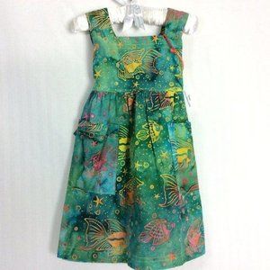 4/$25 Handmade Girl Apron Ocean Life Dress Cottage Core Fish Waist Tie Pocket